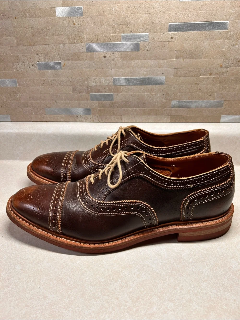 Allen Edmonds Strandmok Classic Men's Brown Wingtip Shoes 10.5